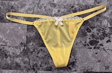 VICTORIA'S SECRET O/S YELLOW SATIN SMOOTH EYELET VINTAGE RARE V STRING PANTIES