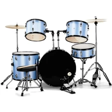 5pc Complete Full Size Pro Adult Drum Set Kit - Remo Heads, Brass Cymbals