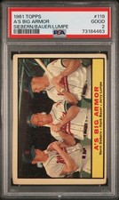 1961 TOPPS SIEBERN/BAUER/LUMPE #119 A'S BIG ARMOR PSA 2