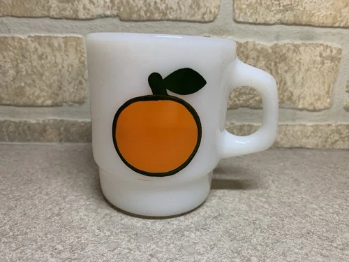 Vintage Orange Fruit Fire King Anchor Hocking Coffee Cup Mug Milk Glass Made USA