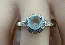 925 Sterling Silver Blue CZ Halo Solitaire Ring Size 9 Approx 2.3g A732