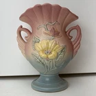 Vintage Hull Pottery 1946 Magnolia Art USA 12, 6 1/2" Pink Blue Fan Top Vase