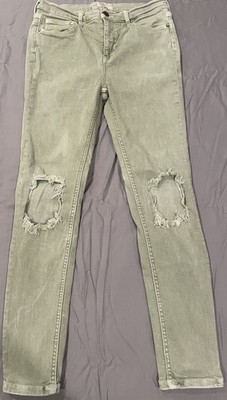 Free People Skinny Jeans 28 Army Green Denim Destroyed Knee Casual Pants