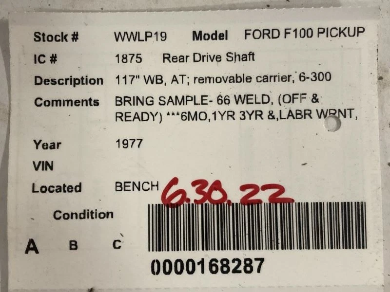 Rear Drive Shaft 117" Wb Removable Carrier Fits 73-78 FORD F100 PICKUP 1582148 Foto 4 de 4