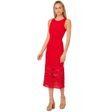 Adrianna Papell Red Knit Pencil Crochet Formal Evening Party Dress Size 2