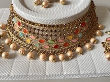 Biżuteria NASZYJNIK KOLCZYKI MANGA/TIKKA wielokolorowa ślubna azjatycka bollywood zestaw