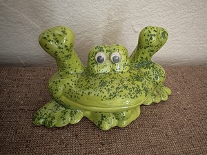 Frog Decor Green Speckled Ceramic Googly Eyes 2” High x 3.5” Wide Vintage 70’s