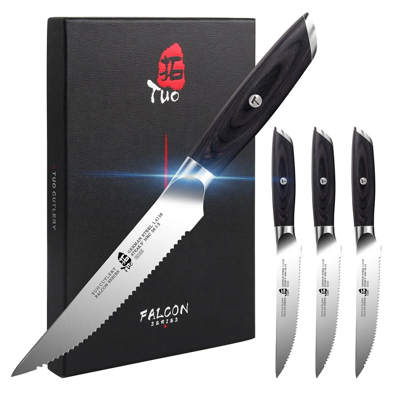 Tuo Steak Knives - 4 Piece Steak Knife Set Serrated Edge Steak Knives 5 Inch