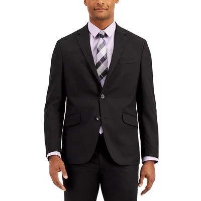 Kenneth Cole Mens Slim fit Suit Jacket Blazer 46 L Black Solid Stretch