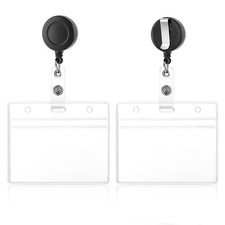 2 Pack Clear Plastic Horizontal Name Tag Badge ID Card Holders Black