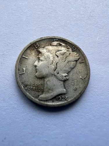 VG+ 1924 Mercury 90% Silver Dime
