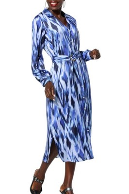 IMAN Women's Global Chic Printed Shirt Dress w Belt Purple