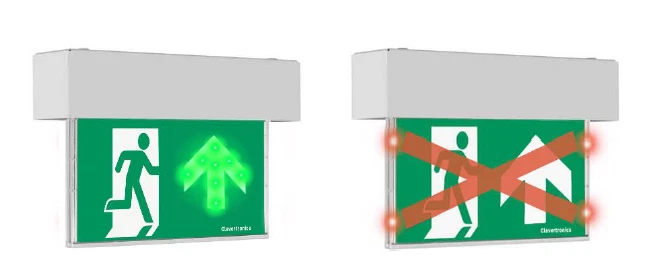 CLEVERTRONICS Dynamic Exit Lights Clever EVAC Dynamic RED X Blade Exit Light DYRL-UP-CM-RU