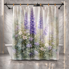 Botanical Purple and White Floral Shower Curtain for Bathroom 72x72