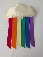 Vintage Satin Cloud Rainbow Ribbons 1980's Rare Plush Decoration Hanging Mobile