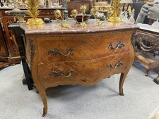 French Kingwood Marble Chest of Drawers Louis XV Bombe Style Floral Marquetry