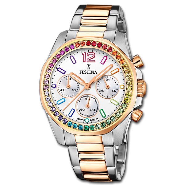 Festina Damenuhr Edelstahl Silber Rosé Festina Boyfriend Armbanduhr UF20608/2-image