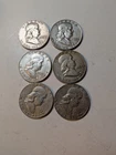 1948-1959 Franklin 90% Silver Half Dollars Mixed Mints Lot Of 6 AUCTION