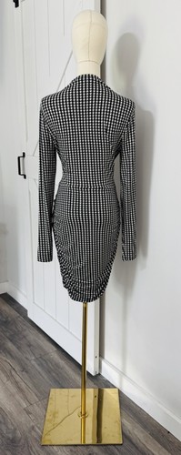 Veronica Beard Size S Mizani Ruched Dress White Black Houndstooth Long Sleeve - Picture 4 of 8