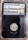1942  Mercury Dime NGC Brilliant Uncirculated BU w/ Original Bag Fragment TONED