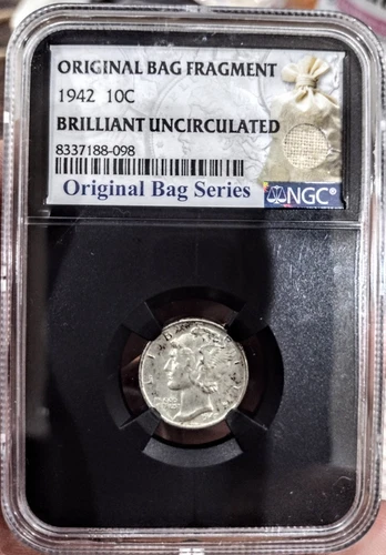 1941 Mercury Dime NGC Brilliant Uncirculated BU w/ Original Bag Fragment