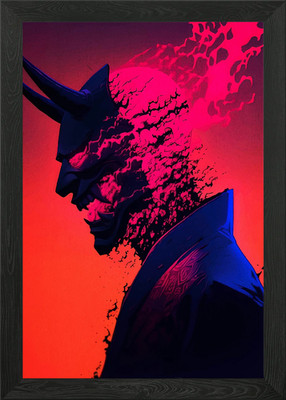 Dämon Oni Maske mit feurigem Effekt gerahmtes Wandbild Poster Leinwanddruck Bild