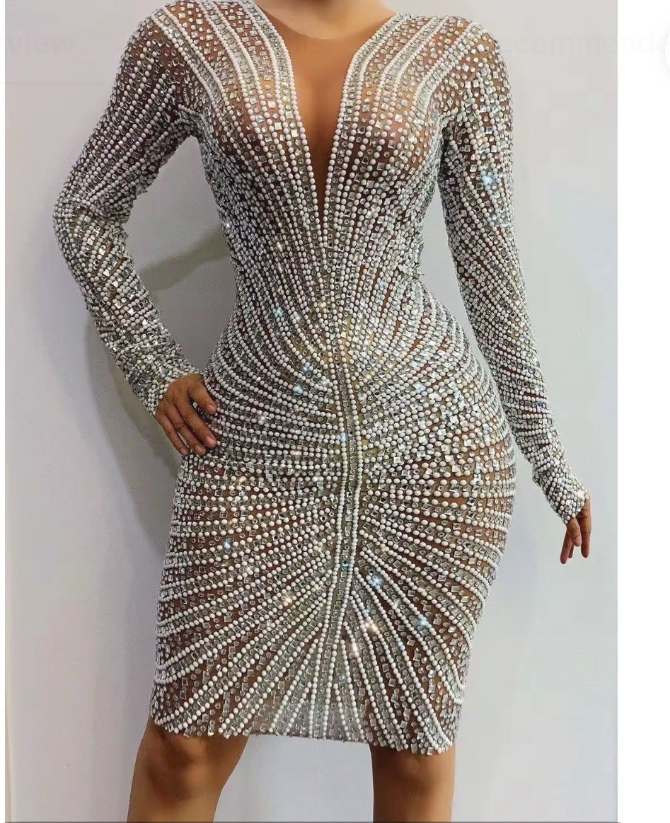 💃 Glam Rhinestone Bodycon Evening Dress – Couture Style, Brand New