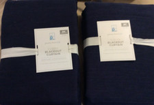 Pottery Barn Kids Two 2 Evelyn Blackout Panels 44x84 Navy Blue Linen NWT 