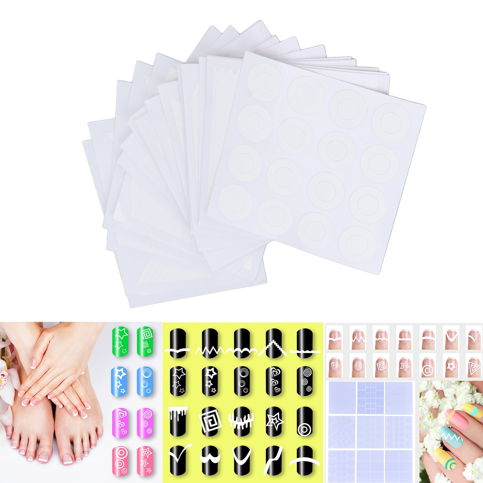French Tip Stickers Easy Paste Decorative Nail Art Stencils 24 Sheets For DIY