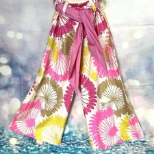 VTG Wide Leg Palazzo Pants  Belt Pink, Yellow Mod Floral 60s 70s Hawaii Fashion