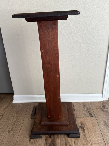 Antique Arts & Crafts mission style hardwood plant stand w/ Burl wood top - Picture 7 of 10