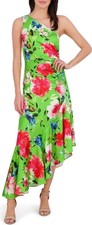 Eliza J Floral Green Asymmetric One-Shoulder Midi Dress Size 8 $199