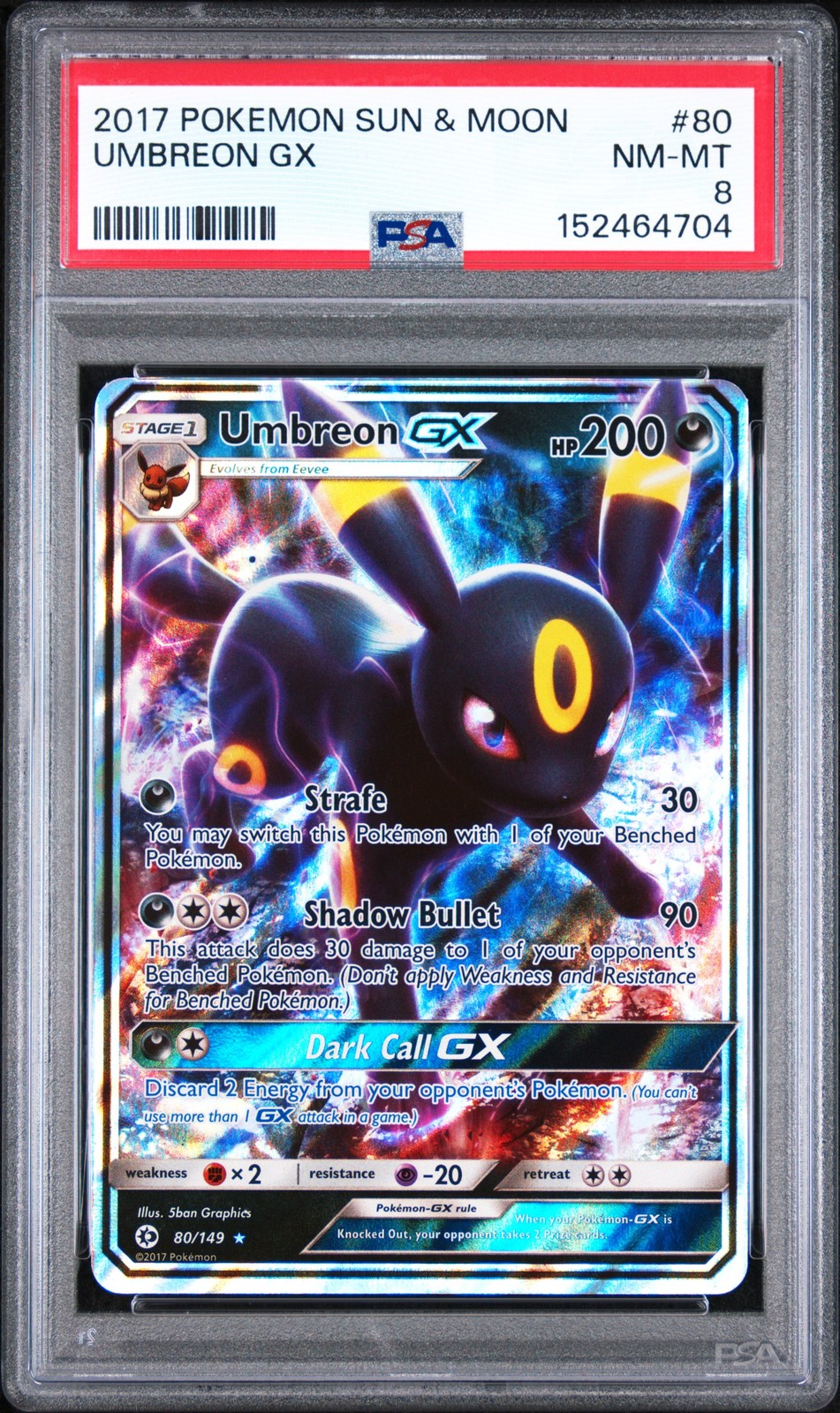 2017 POKEMON SUN & MOON #80 UMBREON GX PSA 8