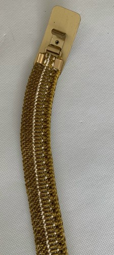 GOOD Size M Vintage Stretch Gold Ornate Buckle w Flower Full Stretch Belt - Picture 5 of 6