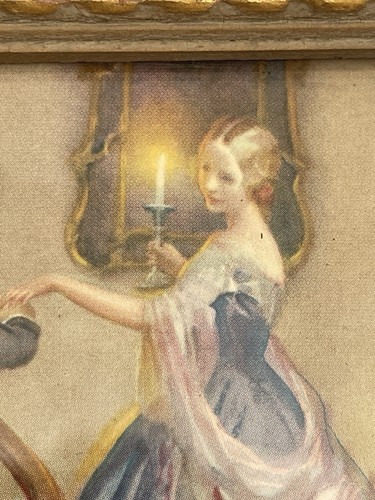 Cromolitografia stile coloniale vittoriano vintage stampa artistica coppia romantica - Foto 2 di 11