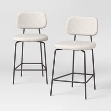 2pc 24" Upholstered with Metal Base Counter Height Barstool Cream Boucle -