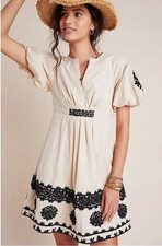 ANTHROPOLOGIE Orla Embroidered Mini Dress Boho Chic Cottagecore Earthy 6 Medium