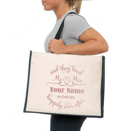 Bolso de Lona Personalizado Mr & Mrs Regalo de Boda Añade Tu Apellido y Fecha - Imagen 3 de 6