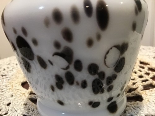 Vintage White w/ Black Speckles Hand Blown Art Glass Bud Vase 6” - Picture 7 of 8