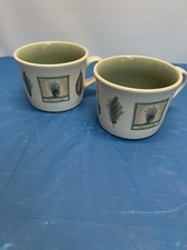 Pfaltzgraff USA Naturewood Garden Herbs Leaves Flat Cups Mugs Set of 2 EUC