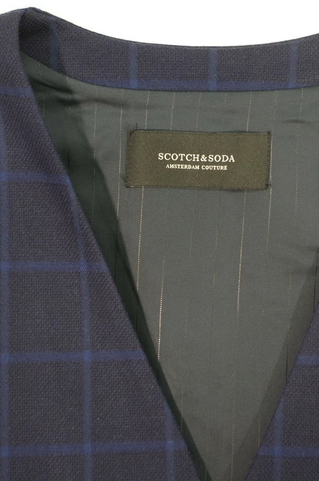 Grandfather Gilet Scotch & Soda Navy Blue Check Classic Yarn Gilet Size M - Image 3 of 4