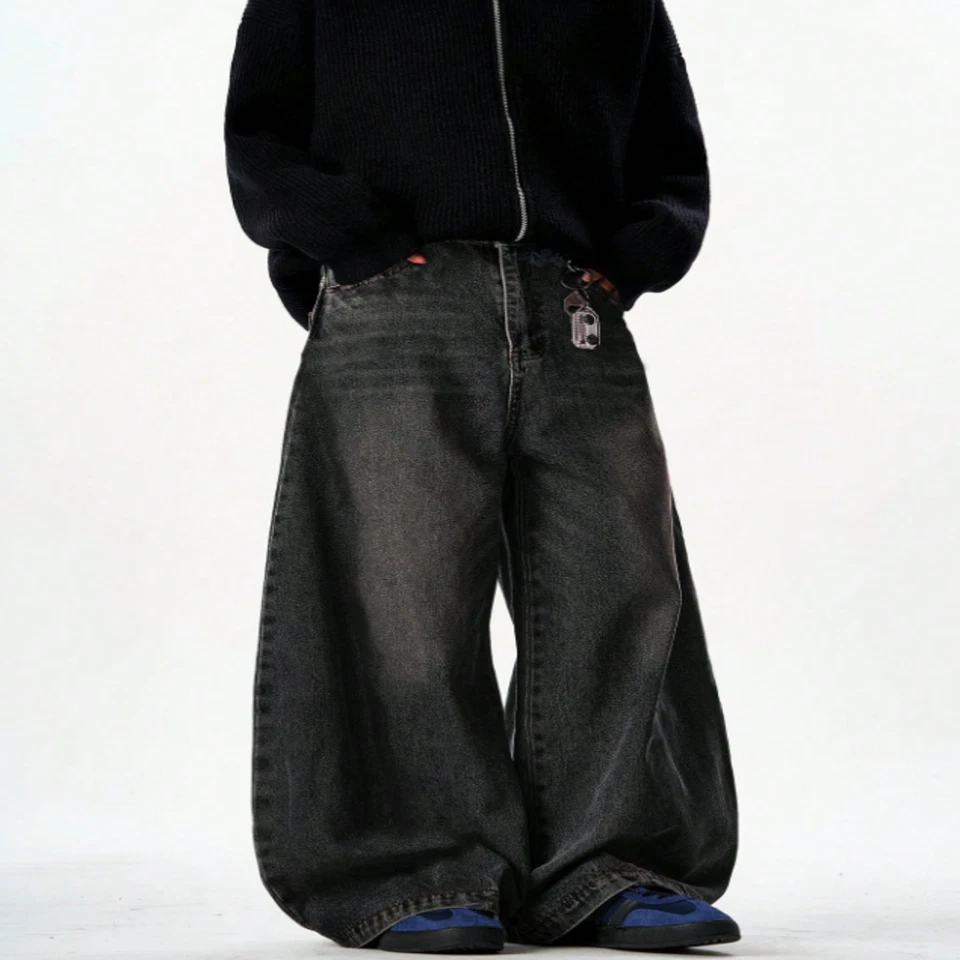 Men’s Washed Black Wide-Leg Jeans | Ultra Baggy Fit | Minimal Streetwear Denim - Image 3 of 4