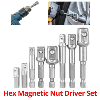 8pc Hex Magnetic Nut Driver Set 6 to 13mm Metric Socket Impact Drill Bits 1/4"