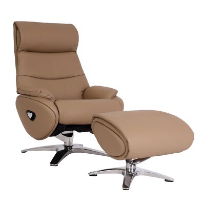B-Ware Relaxsessel mit Hocker MCW-K98, Metall Echtleder/Kunstleder, taupe