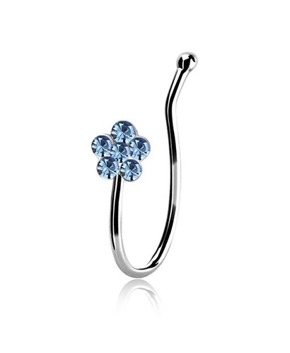 925 Sterling Silver Fake Faux Nose Hugger Clip On Nose Ring Flower CZ - Bild 12 von 17