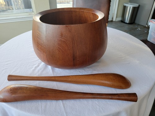 DANISH DANSK IHQ TEAK SET: 1) Bowl w/Utensils 2) Platter 3) Teak Storage