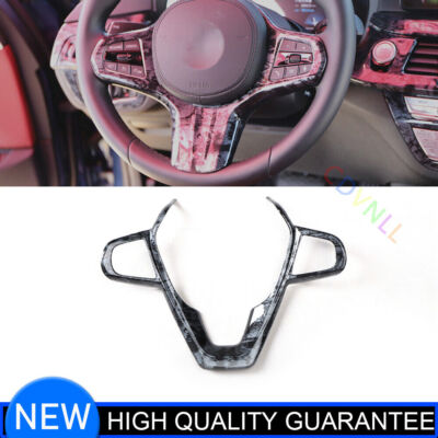 For BMW 5 Series 2018-2021 Black Wood Grain Steering Wheel Cover Decor Trim 1PCS