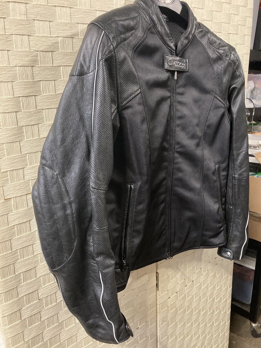 Star Yamaha Black Men's Motorcycle Jacket With Leather Trim Star Yamaha Black Men's Motorcycle Jacket With Leather Trim