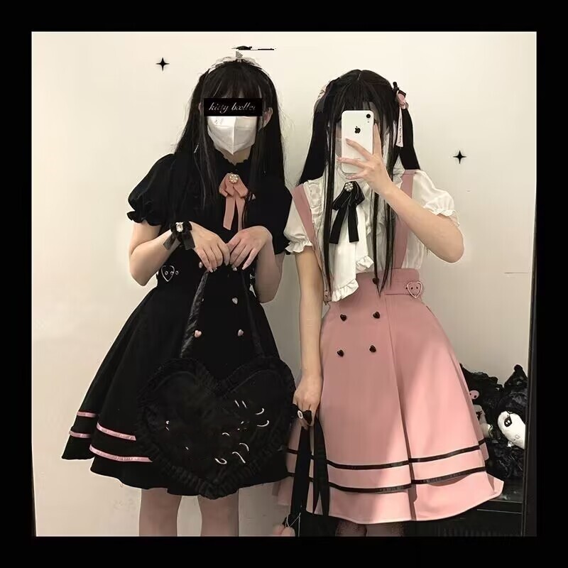 Japanese women Lolita kawaii bow everyday suspenders dress
