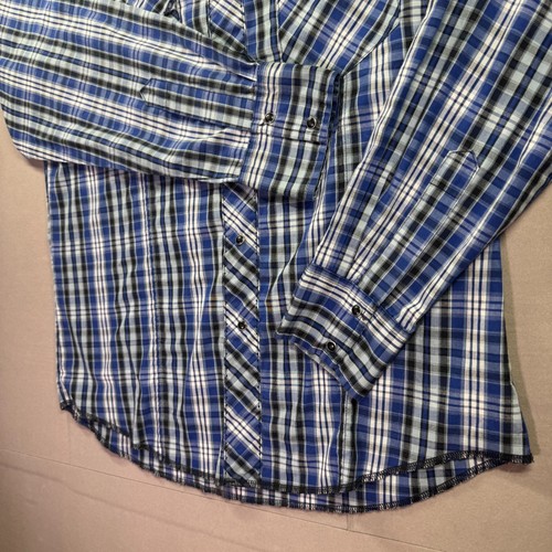 Camicia Wrangler uomo blu medio perla a quadri a scatto western rodeo cowboy Yellowston - Foto 4 di 10